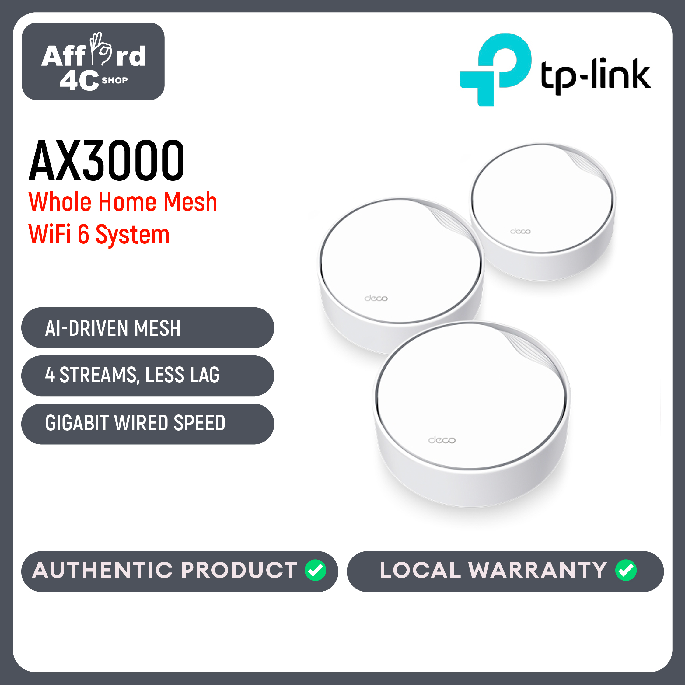 TP-Link Deco X50-PoE 3-Pack AX3000 Whole Home Mesh Wi-Fi 6 System with PoE
