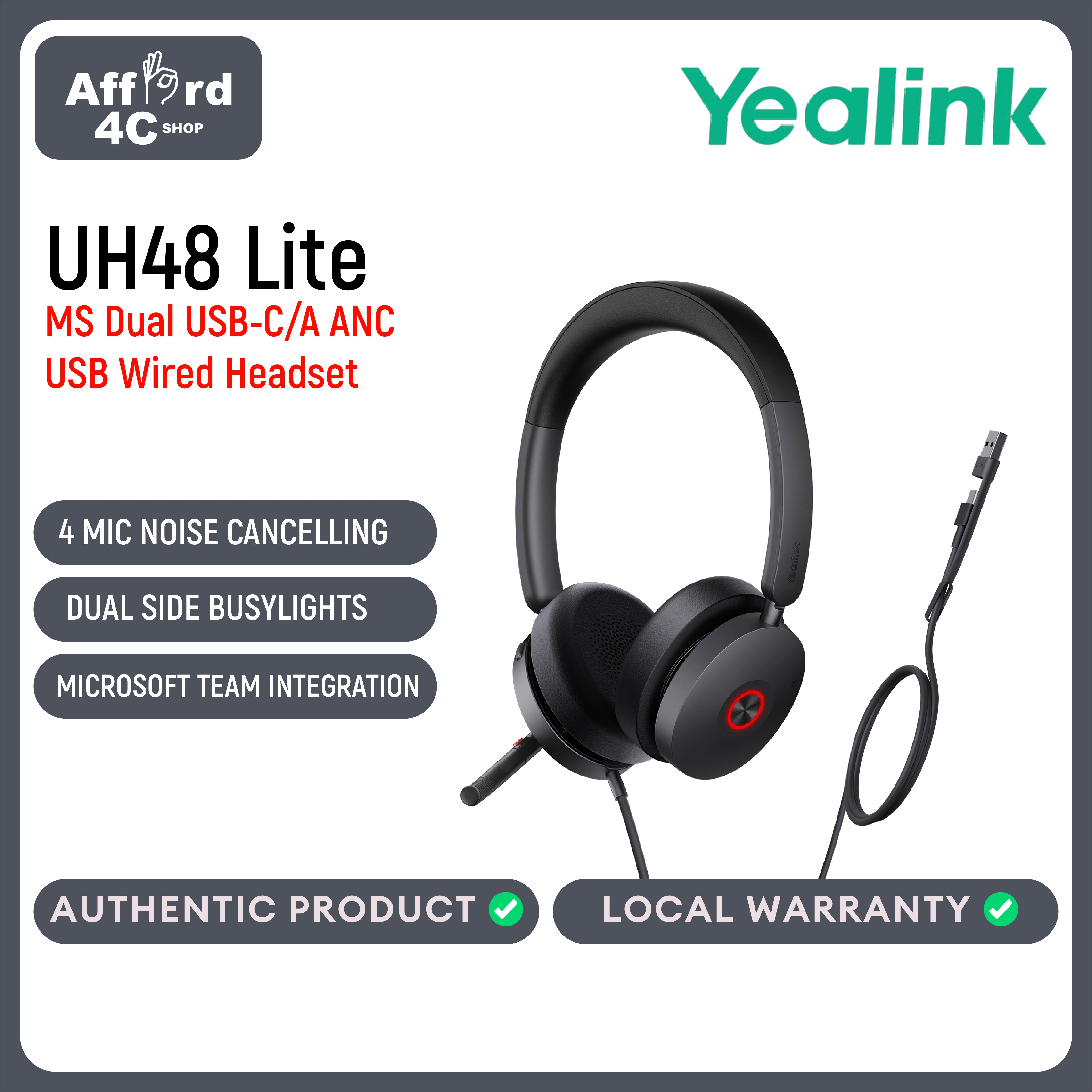 Yealink UH48 Dual MS UC USB-C/A USB Stereo Wired Headset Hybrid ANC, HD Audio, Dynamic EQ