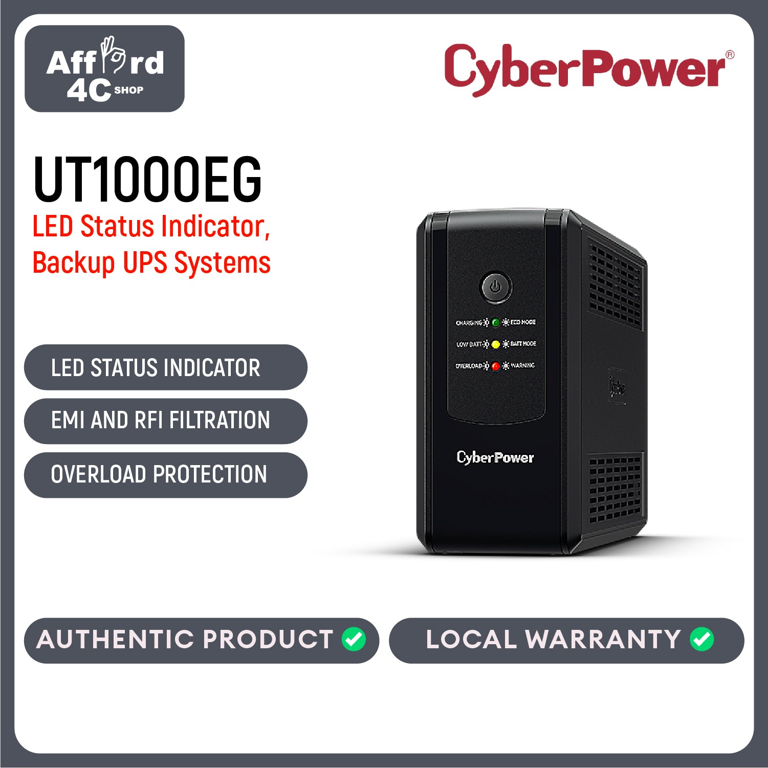 CyberPower UPS 1000VA/500W, Green, 2 year WA for battery