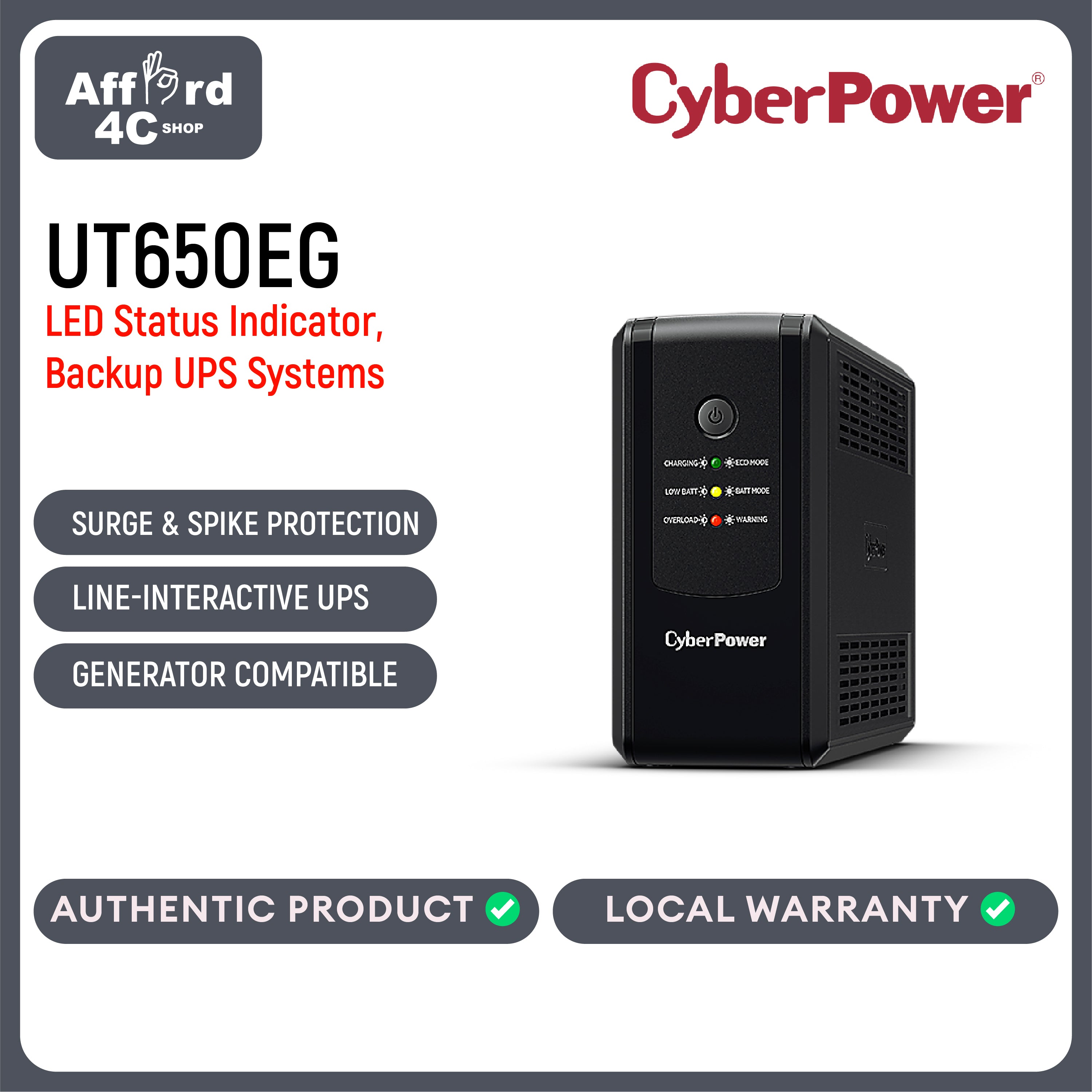 CyberPower CYBUT650EG UPS 650VA/360W,Green,2 year WA for battery