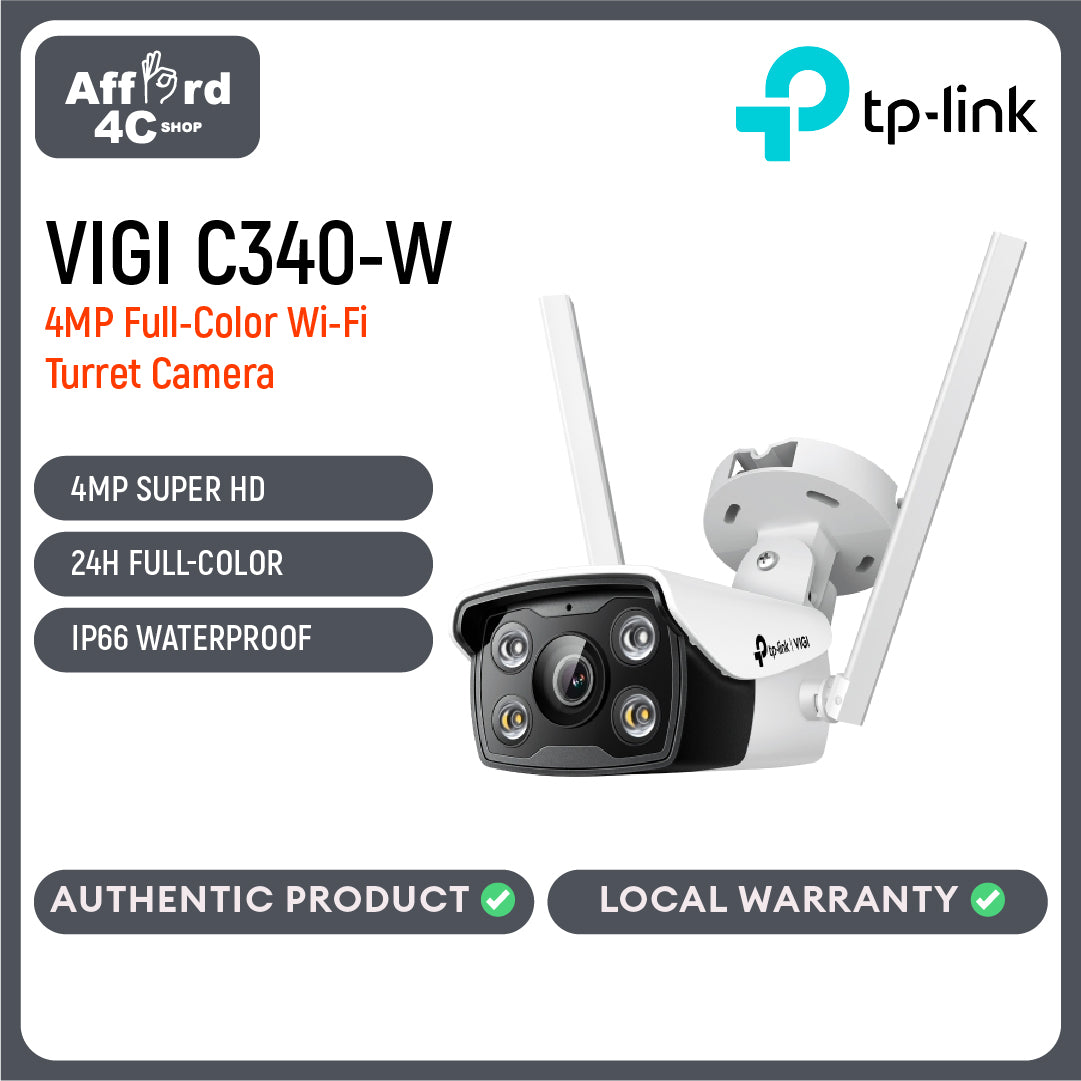 TP-Link VIGI C340-W 4MP Outdoor Full-Color Wi-Fi Bullet Network Camera