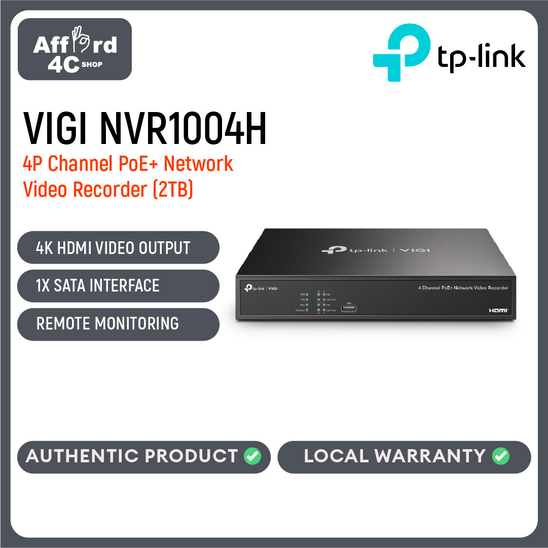 TP-Link VIGI NVR1004H-4P 4 Channel PoE+ Network Video Recorder