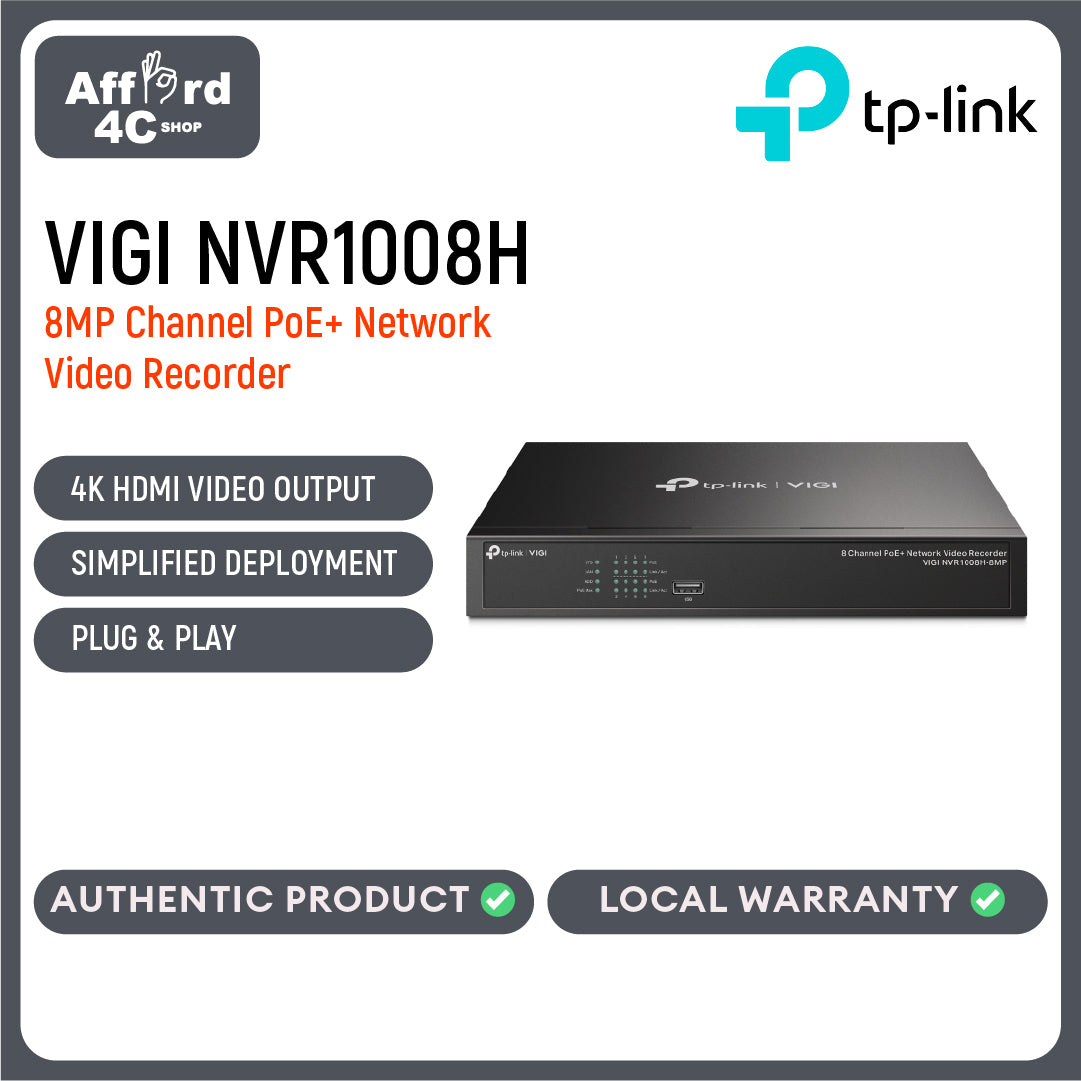 TP-Link VIGI NVR1008H-8MP 8 Channel PoE+ Network Video Recorder