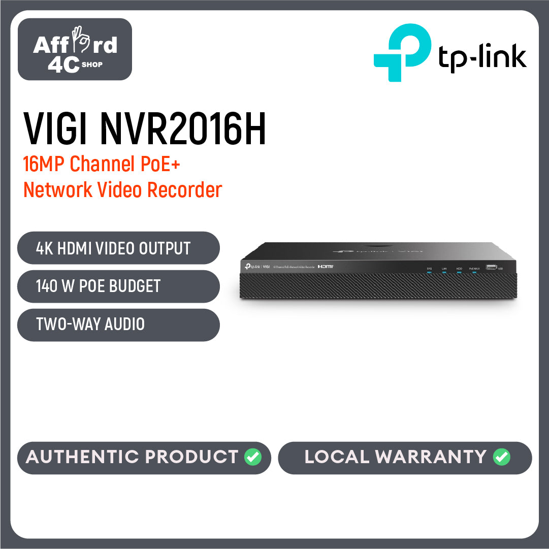 TP-Link VIGI NVR2016H-16MP 16 Channel PoE+ Network Video Recorder