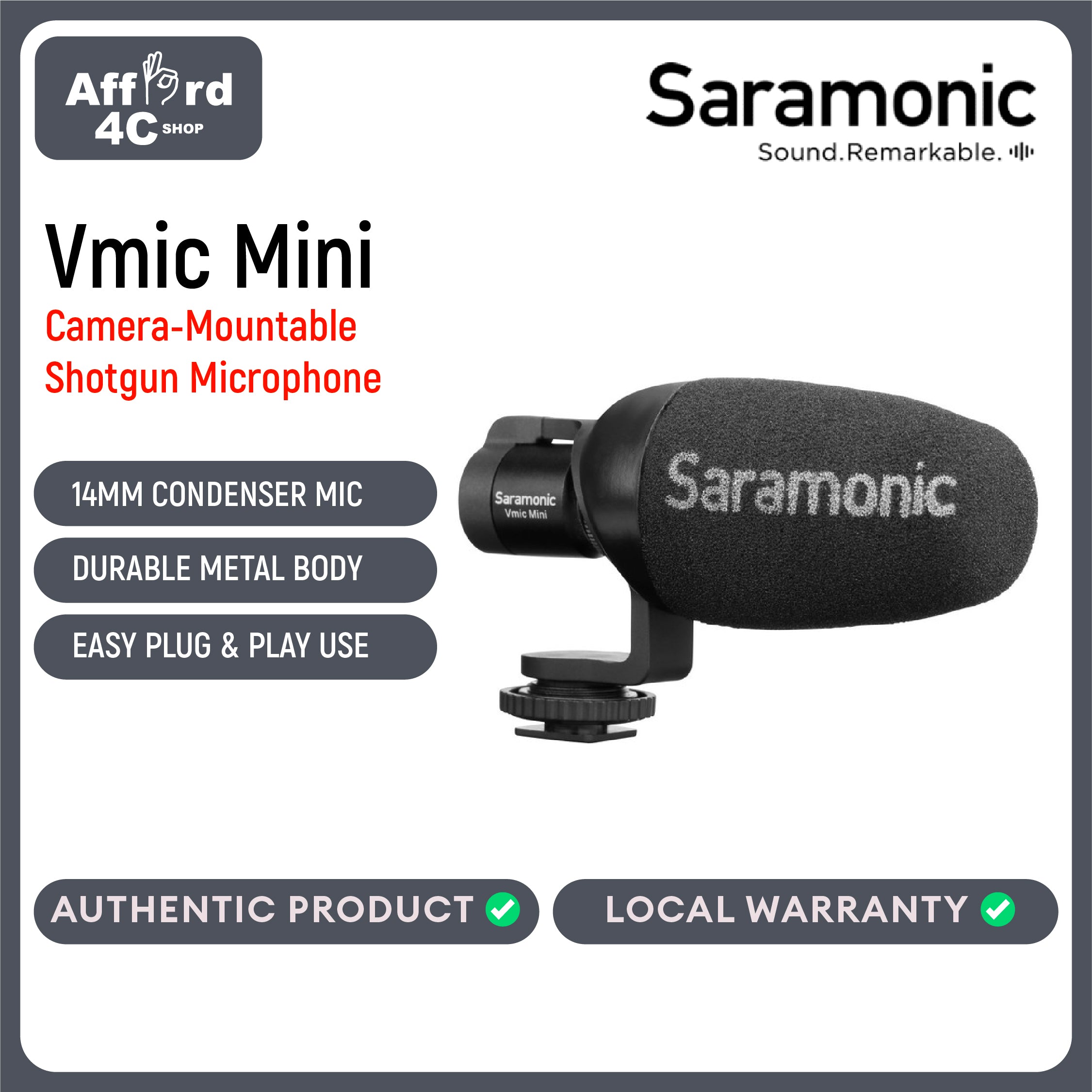 Saramonic Vmic Mini S Multi-Pattern Camera-Mount Shotgun Mic for Cameras & Mobile w/ HP Out, 360˚ Shock Mount