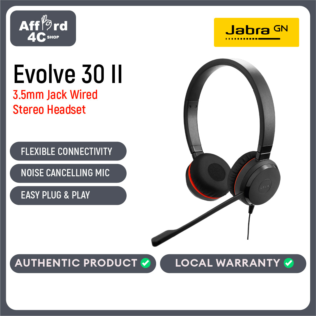 Jabra Evolve 30 II Stereo Headset 3.5mm Jack for Tablet and Mobile (without USB Controller)