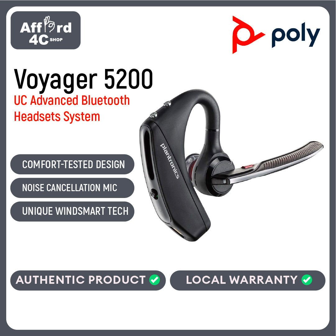 Poly Plantronics Voyager 5200 UC Advanced NC Bluetooth Headsets System (BT600 USB dongle, Charging Case)