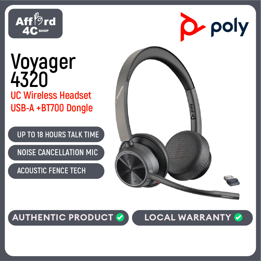 Poly Voyager 4320 UC Stereo USB-A Headset +BT700 USB-A Adapter