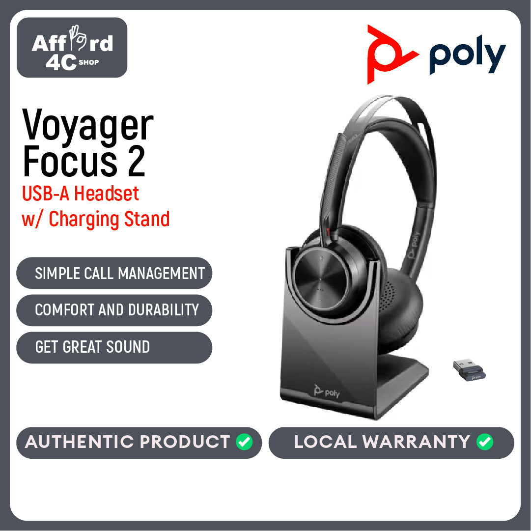 Poly Voyager Focus 2 USB-A with Charge Stand Headset (UC)