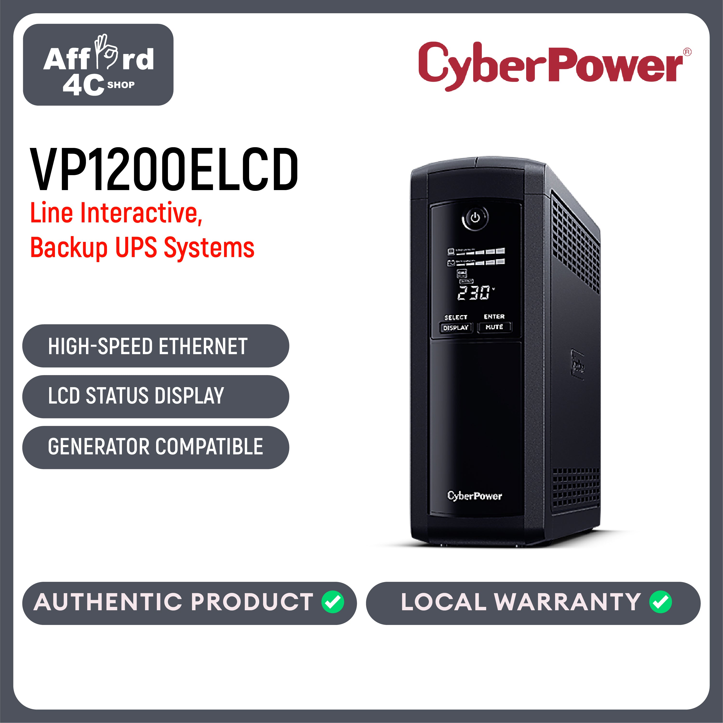 CyberPower UPS 1200VA/720W, Green, 2 year WA