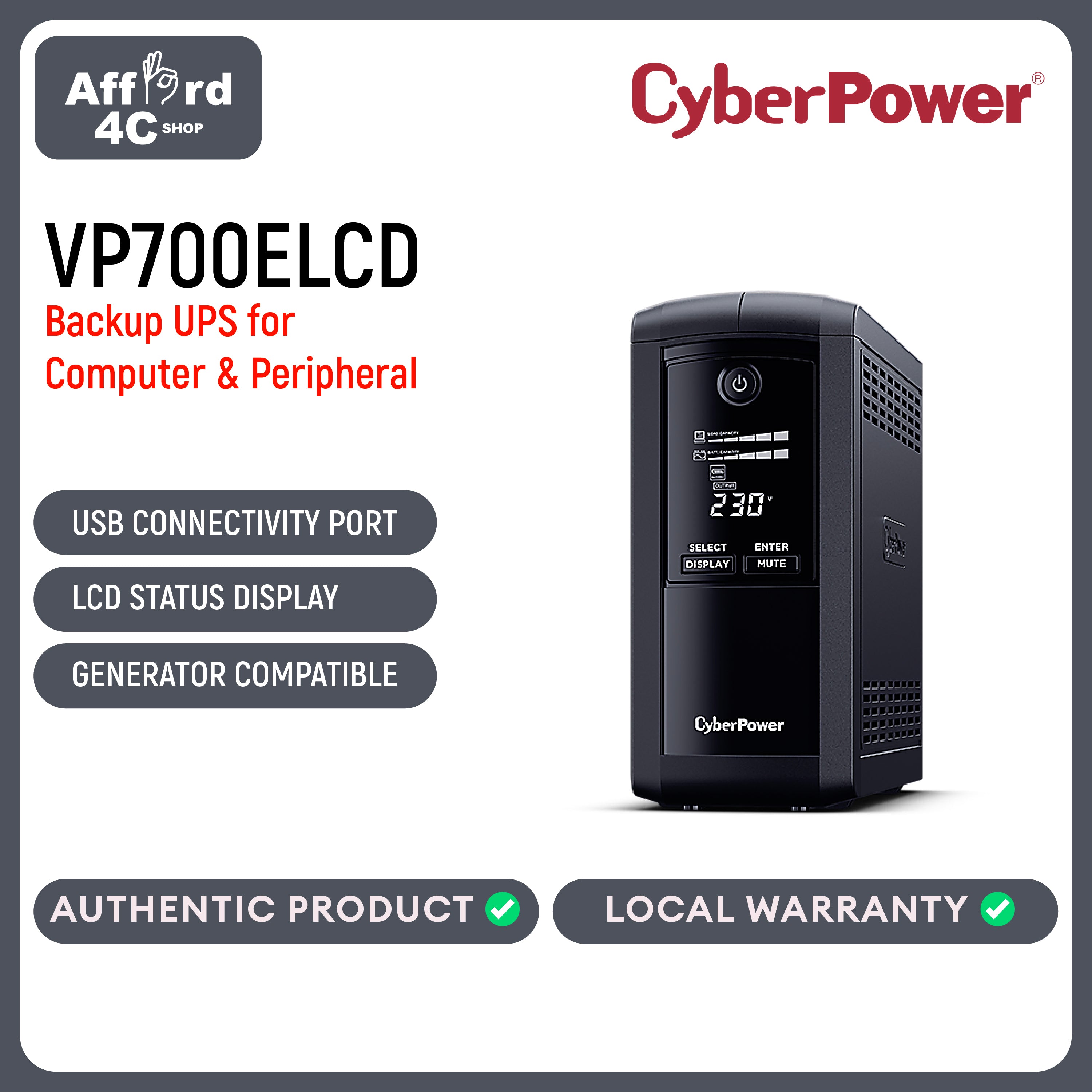 CyberPower UPS 700VA/390W, Green, 2 year WA