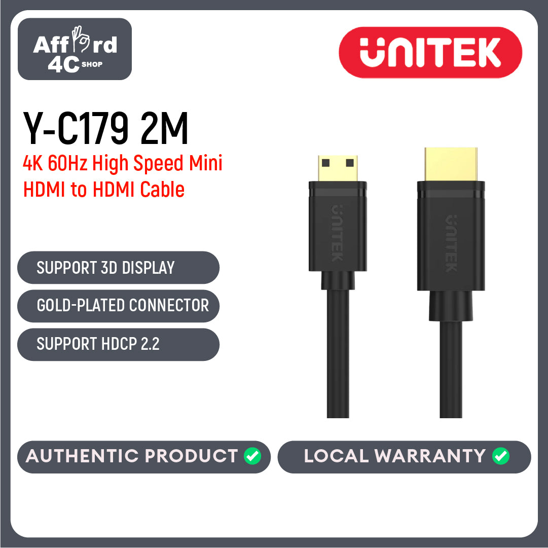 Unitek Y-C179 2M HDMI Male to Mini HDMI Male 4K Cable Connector