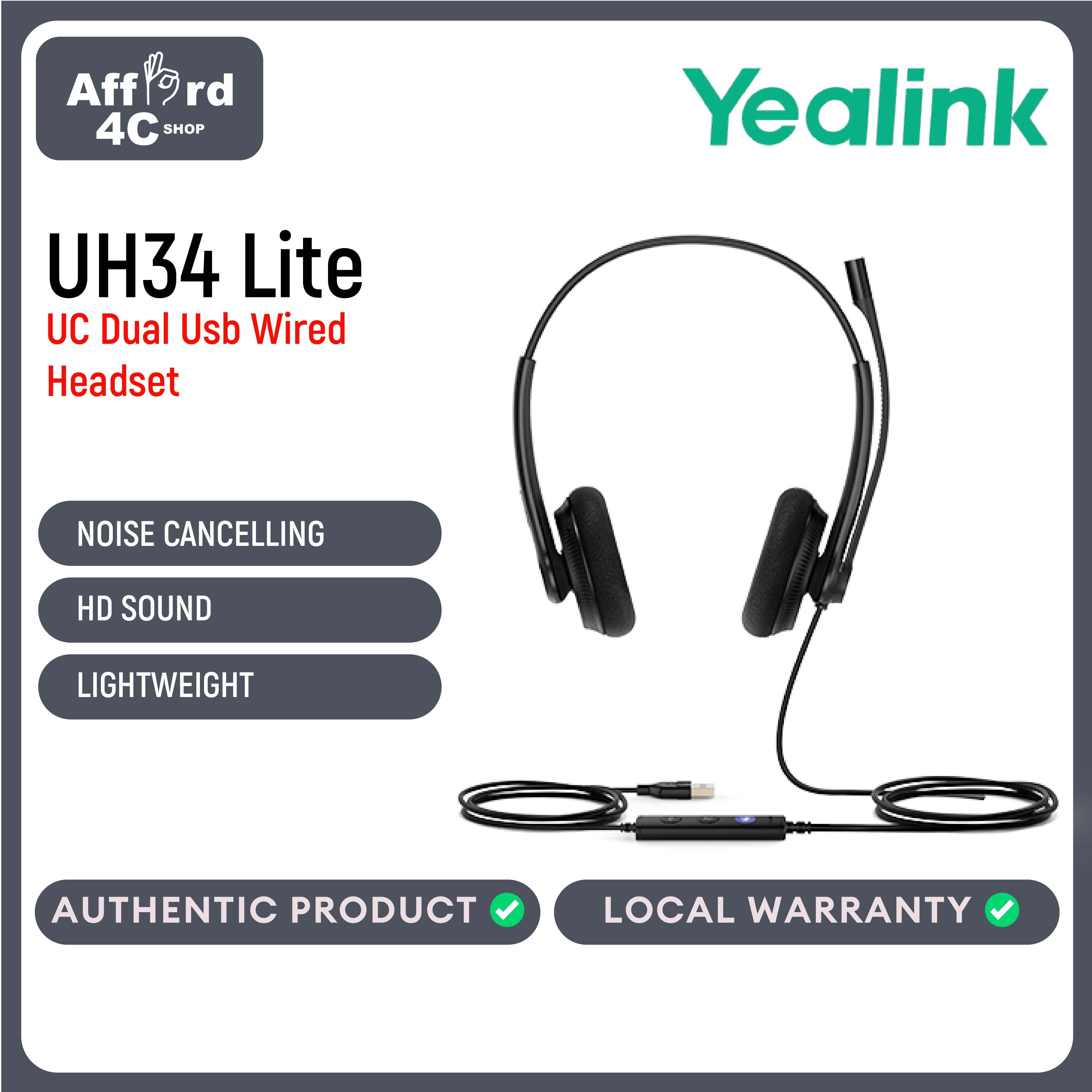 Yealink UH34 Lite Dual USB Stereo Wired Headset MS Teams UC Noise Cancelling | HD Audio Sound | Lightweight