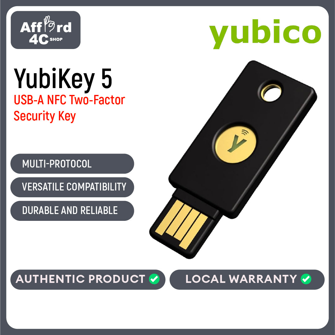 Yubico  YubiKey 5 NFC Security Key, U2F, FIDO2, USB-A Ports, Dual Verification, Heavy Duty, Shock Resistant, Waterproof - GTIN: 5060408461426