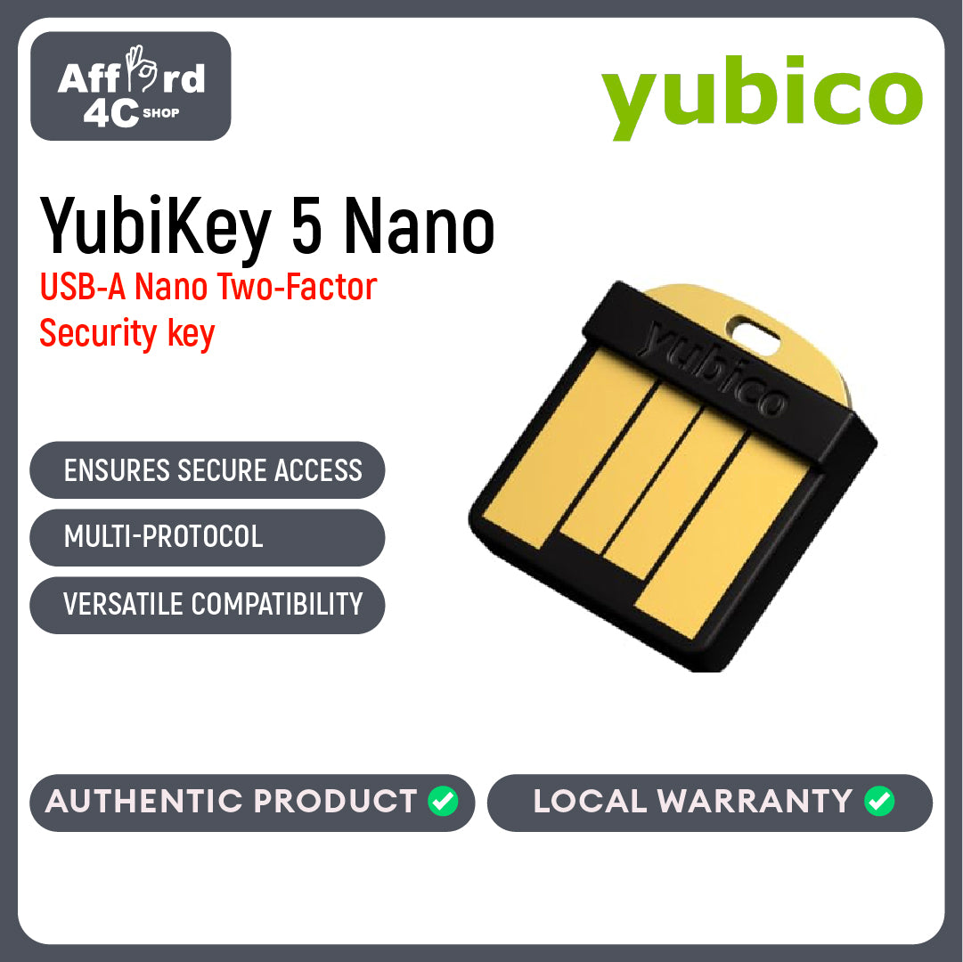 Yubico YubiKey 5 Nano - Two Factor Authentication USB Security Key, Fits USB-A Ports - Protect Your Online Accounts with More Than a Password, FIDO Certified USB Password Key, Extra Compact Size