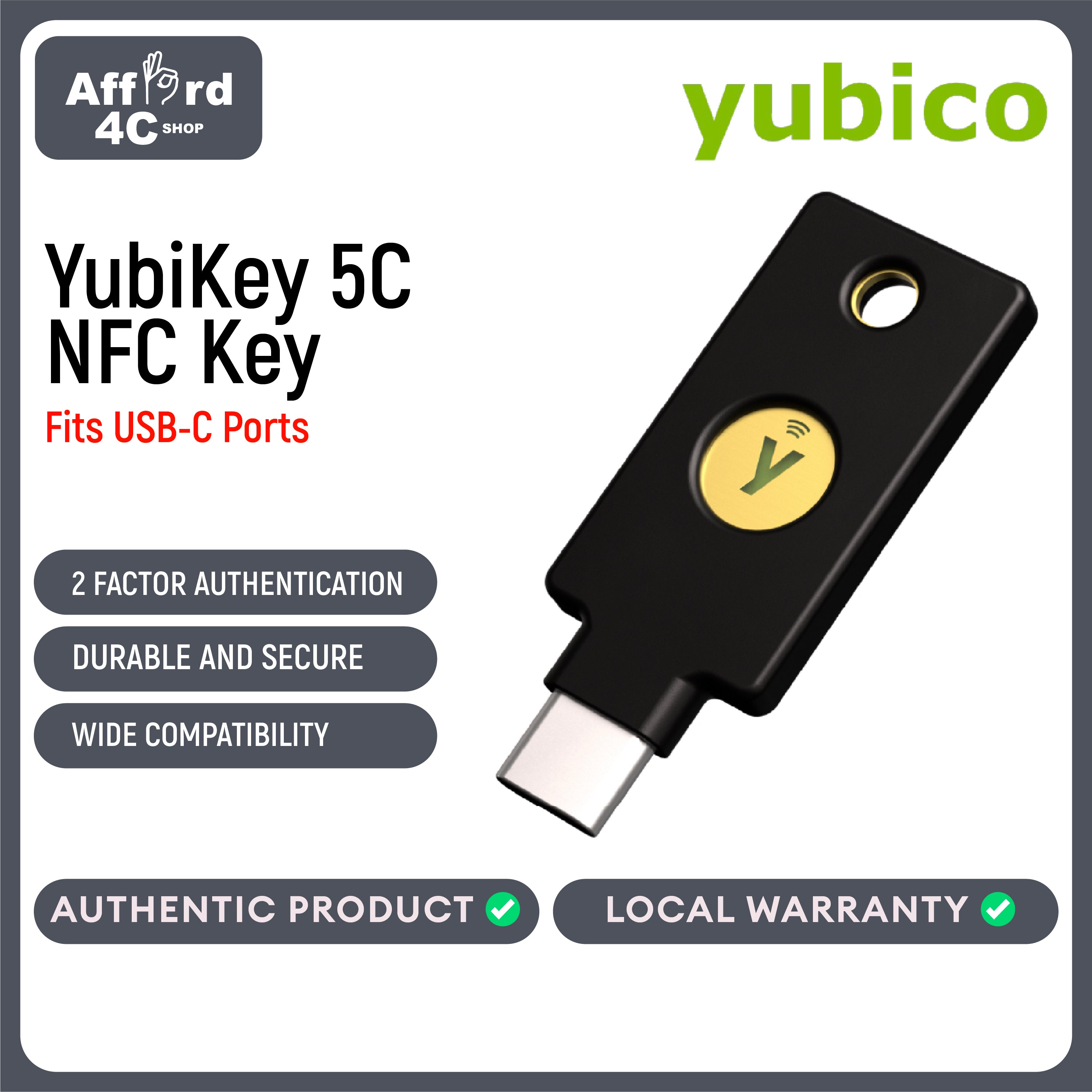 Yubico - YubiKey 5C NFC - Two Factor Authentication USB and NFC Security Key, Fits USB-C Ports and Works with Supported NFC Mobile Devices - Protect Your Online Accounts with More Than a Password