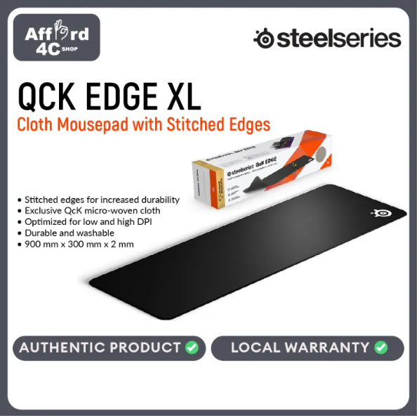 SteelSeries QcK Edge XL Cloth Gaming Mouse Pad Never-fray Stitched Edges - (900mm x 300mm x 2mm)