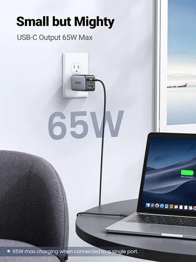 Ugreen Nexode 65W USB C Wall Charger - 3 Ports GaN Charger PD Fast Charger Power Adapter