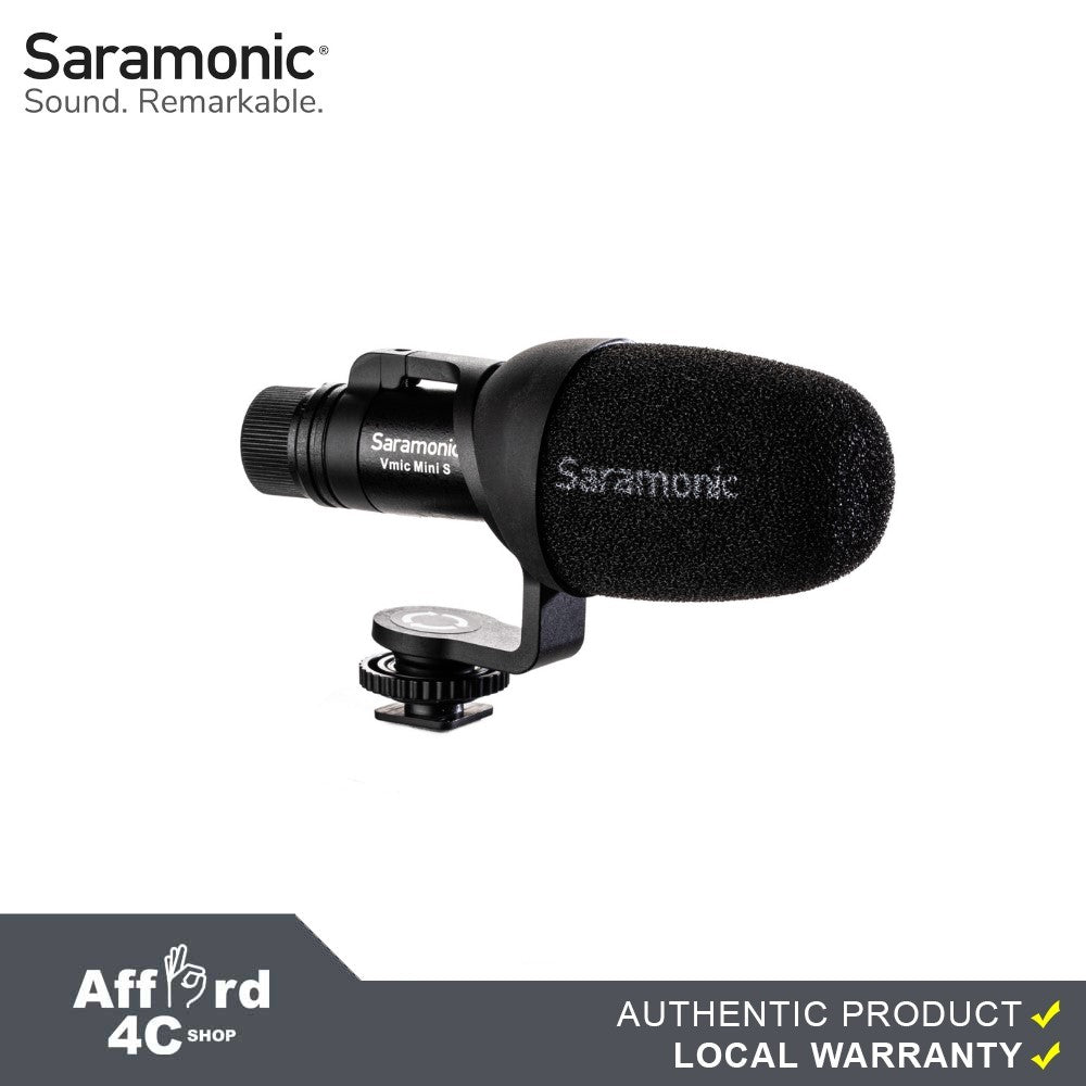 Saramonic Vmic Mini S Multi-Pattern Camera-Mount Shotgun Mic for Cameras & Mobile w/ HP Out, 360˚ Shock Mount