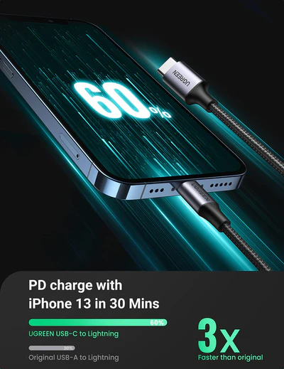 UGREEN USB C to Lightning Cable- 1 Meter MFi Certified PD Fast Charging Lightning Nylon Braided Cord Compatible with iPhone 14/14 Pro, iPhone 13/13 Pro, iPhone 12/12 Pro, iPhone 11, MacBook, iPad, AirPods Pro