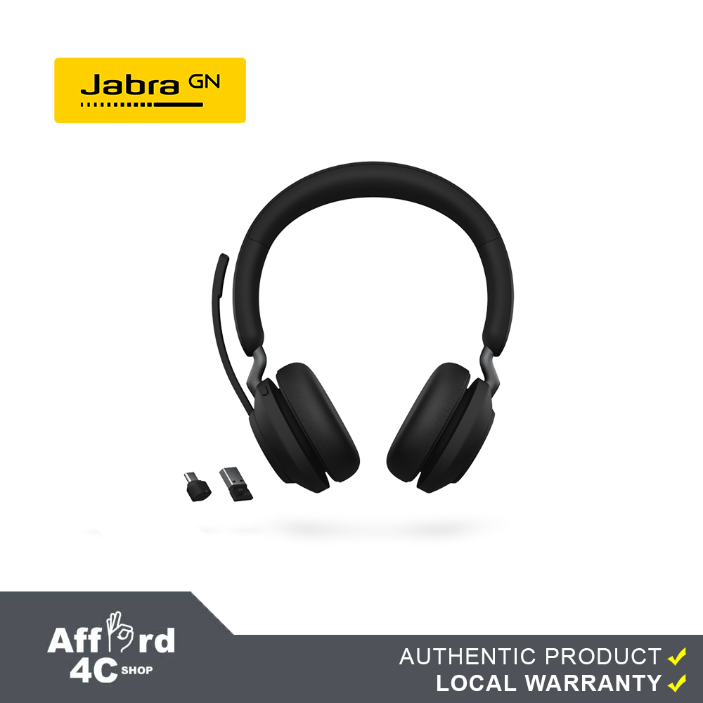  Jabra Evolve2 65 MS Wireless Headphones with Link380a, Stereo,  Black – Bluetooth Headset for Calls and Music, 37 Hours of Battery Life,  Passive Noise Cancelling : Electronics