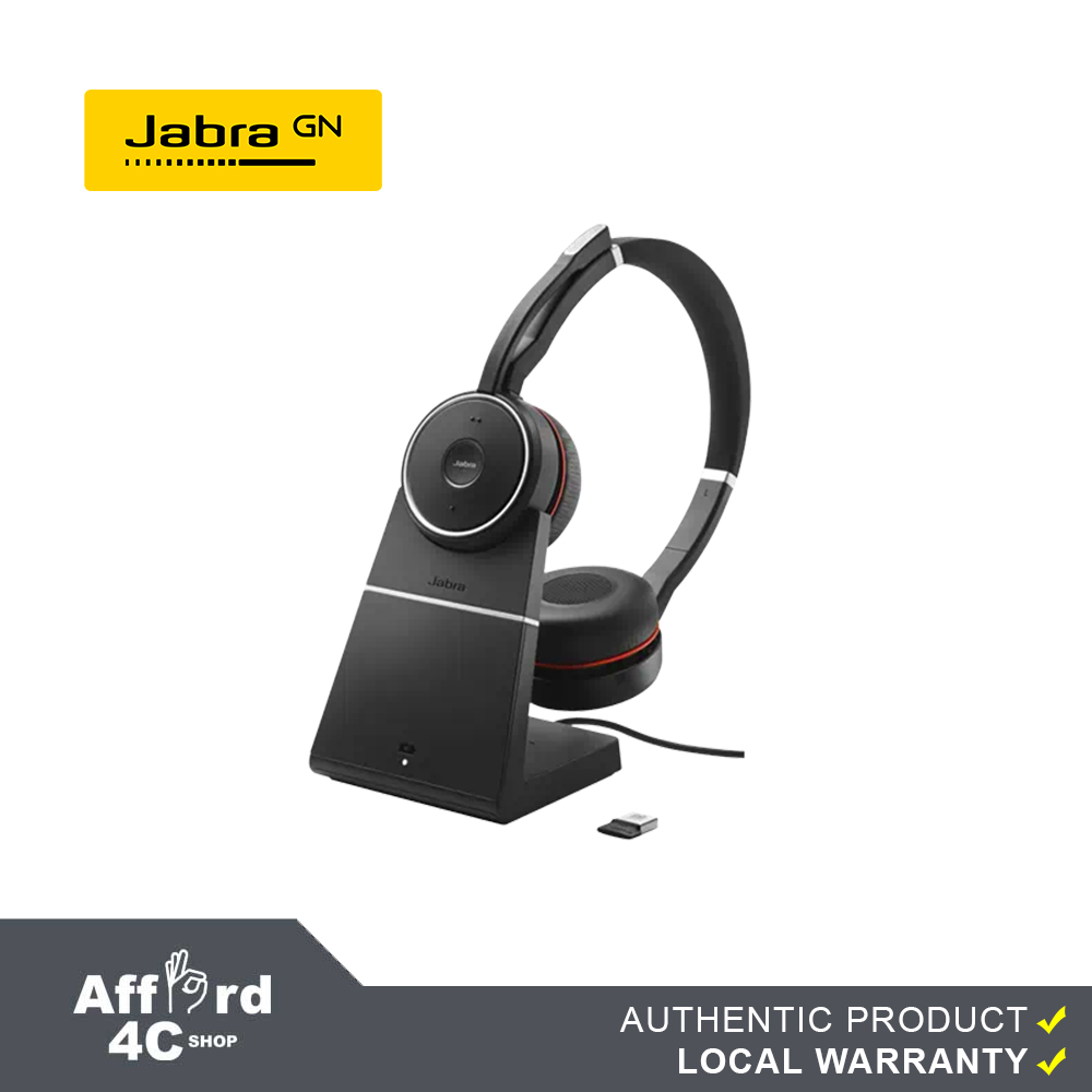 Jabra Evolve 75 - Professional Wireless Headset With Active Noise Cancellation + Link 370 USB Dongle with Charging Stand