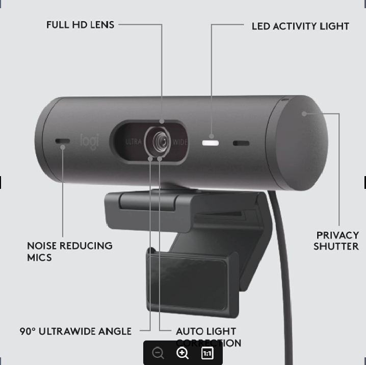 Logitech Brio 500 Full HD Webcam with Auto Light Correction, Auto-Framing Webcam