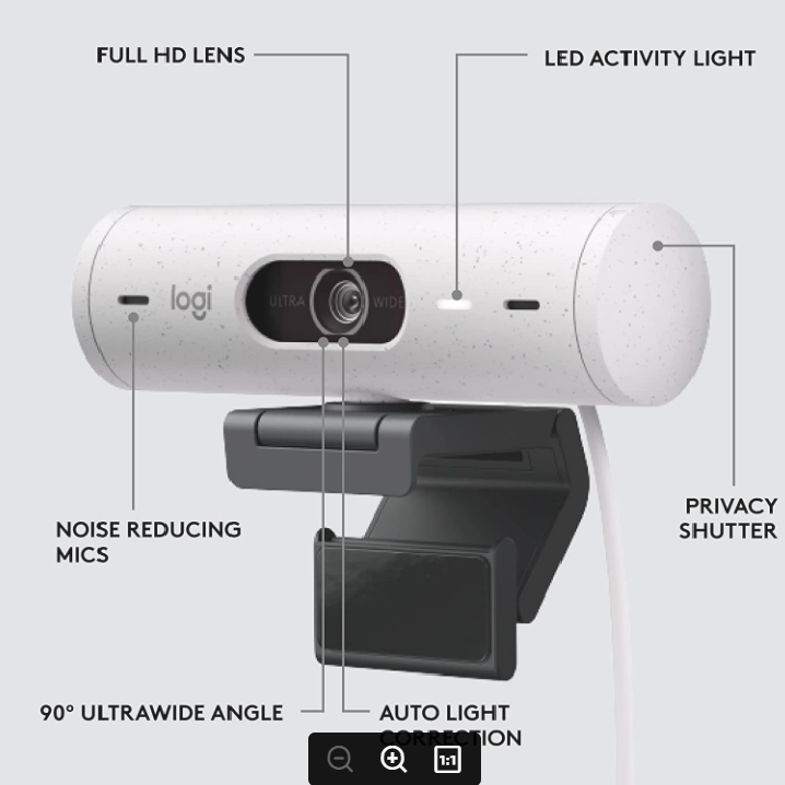 Logitech Brio 500 Full HD Webcam with Auto Light Correction, Auto-Framing Webcam