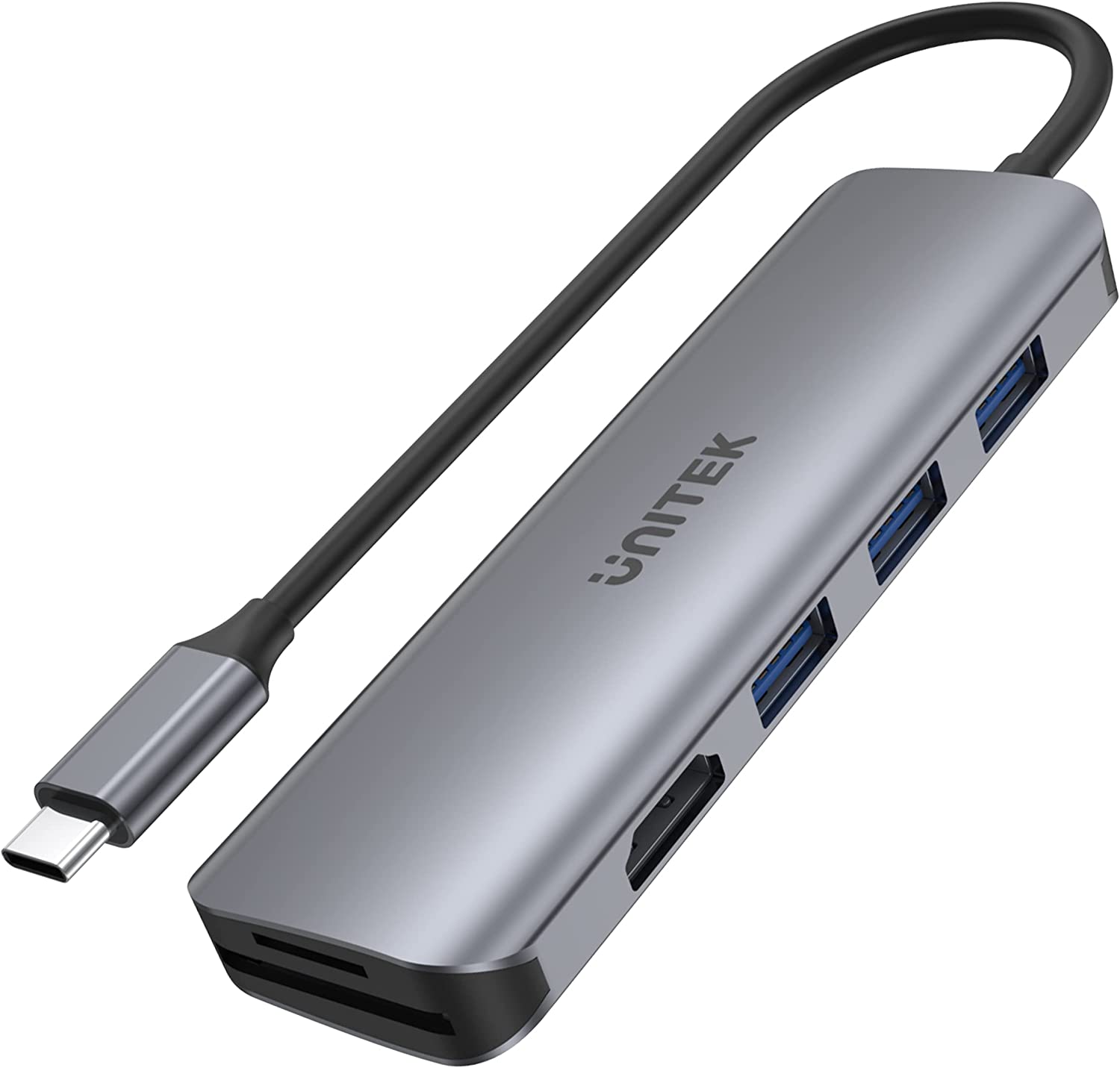 Unitek H1107F 6-IN-1 USB-C to USB-A*3-Port Hub + HDMI + Dual Card Reader Connector