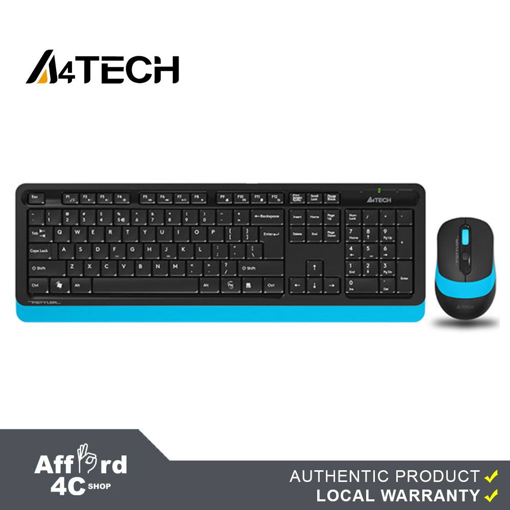 A4tech FG1010 Fstyler 2.4G Power-Saving Wireless Keyboard and Mouse Combo Set - Blue