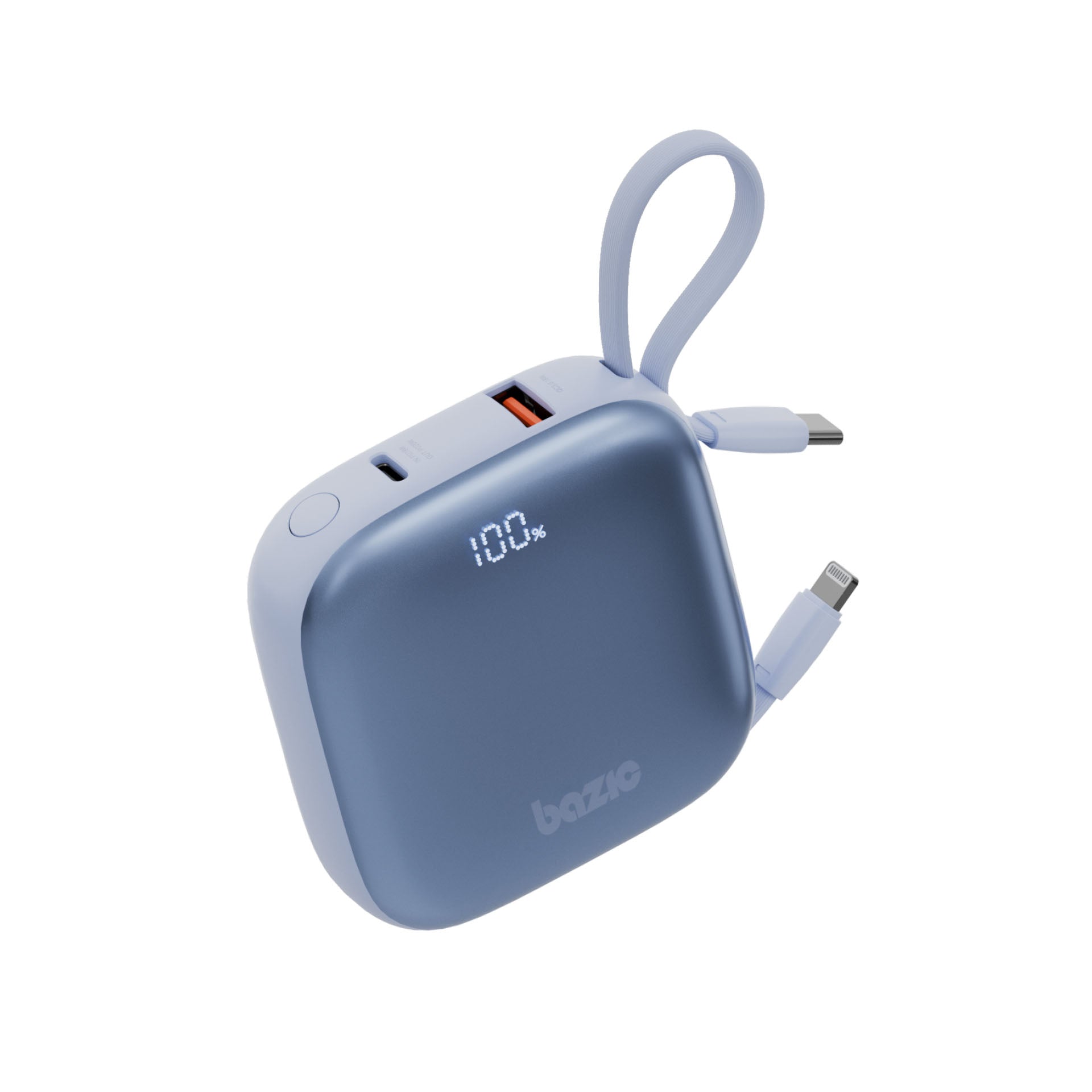Bazic GoPower Fusion, 3In1 10000Mah Powerbank with Built-In USB-C and Lightning Cable