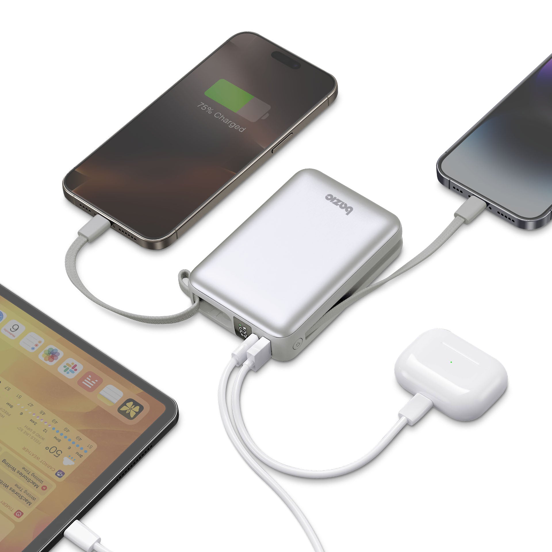 Bazic GoPower Fusion Mini 20K, 3In1 20000Mah Powerbank with Built-In USB-C and Lightning Cable