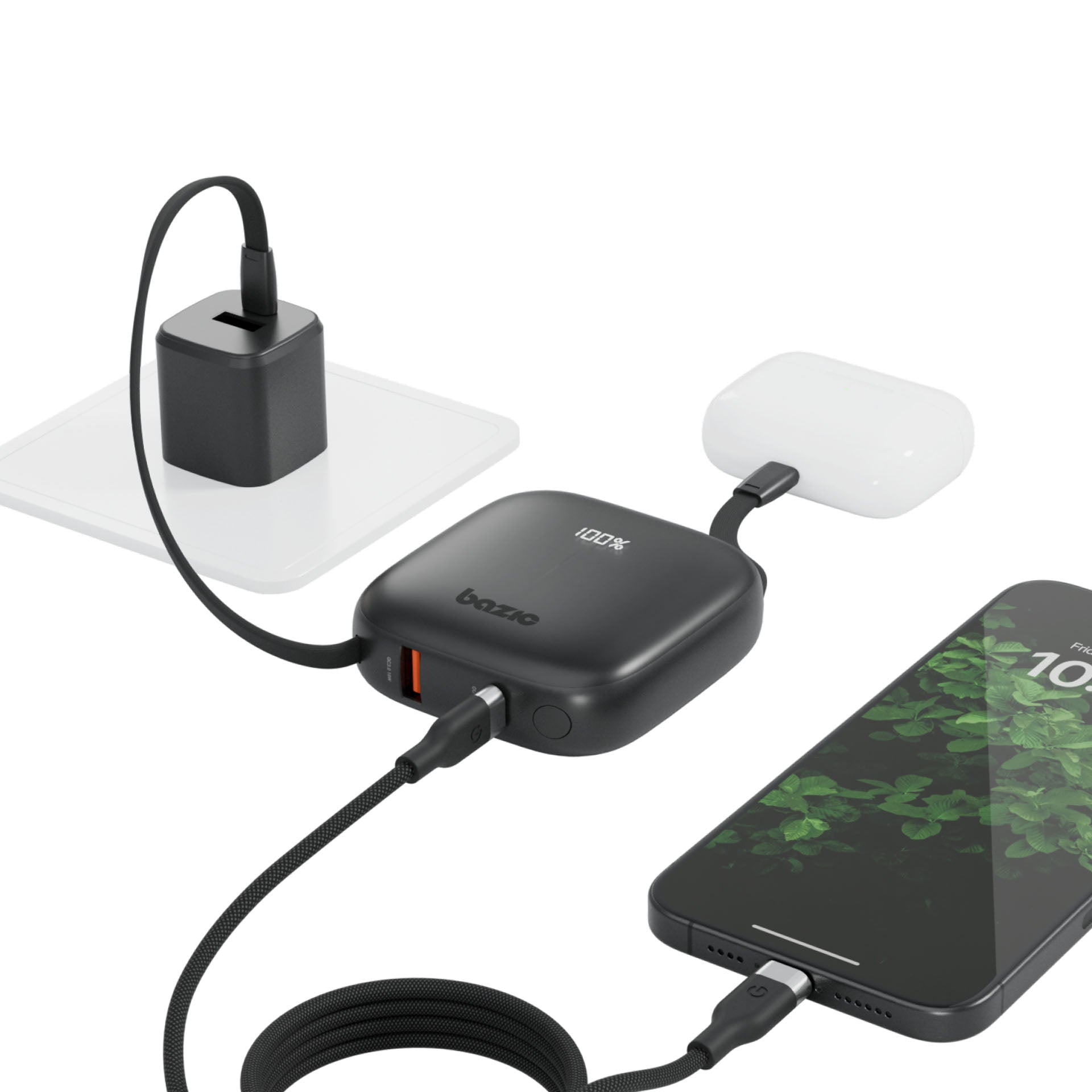 Bazic GoPower Fusion, 3In1 10000Mah Powerbank with Built-In USB-C and Lightning Cable