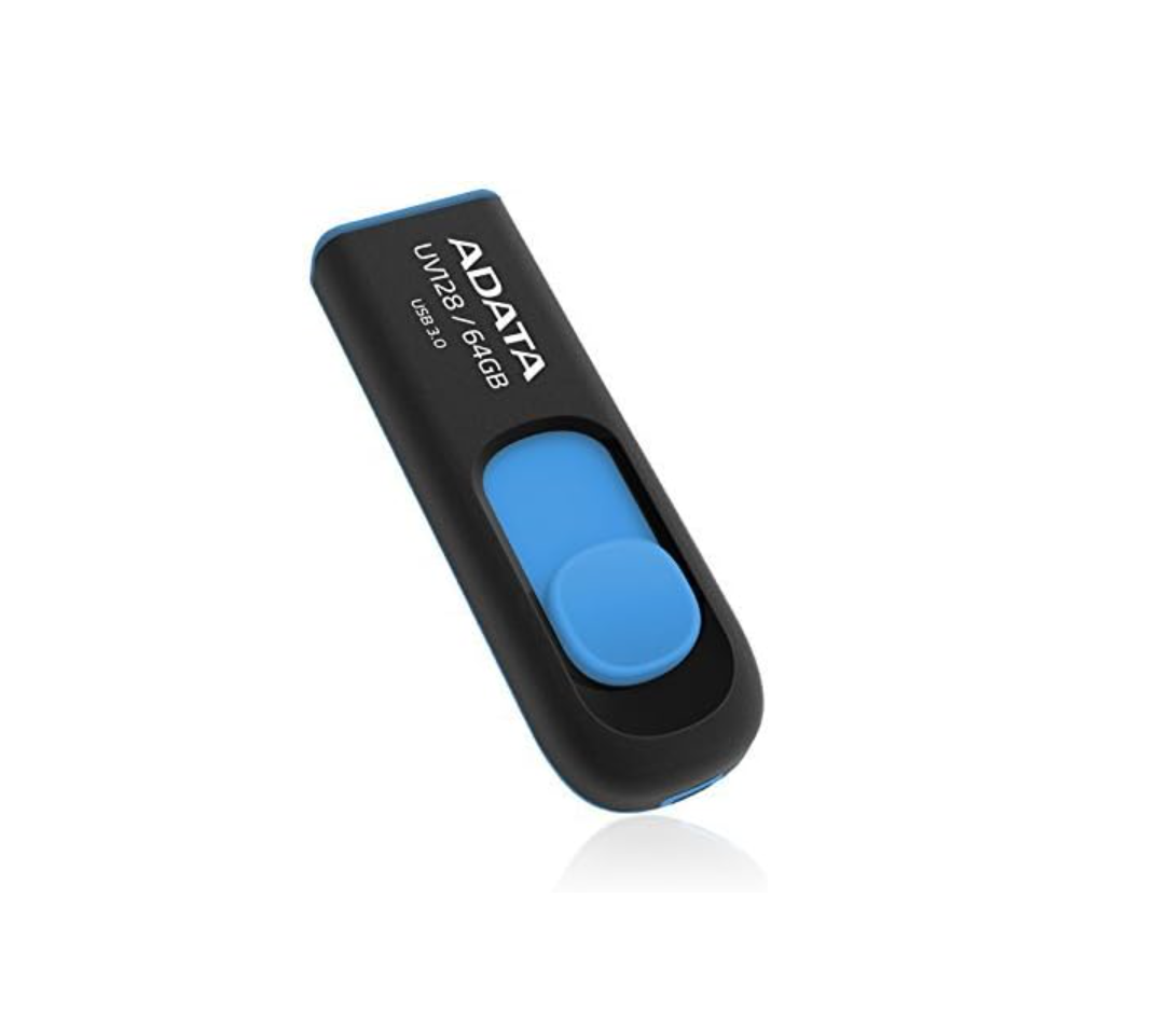 ADATA UV128 64GB USB 3.0 Retractable Capless Flash Drive, Blue (AUV128-64G-RBE)