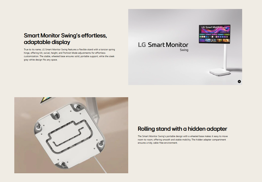LG 32U889SA-W 32 Inch 4K UHD IPS Touchscreen Smart Monitor Swing with Rolling Stand