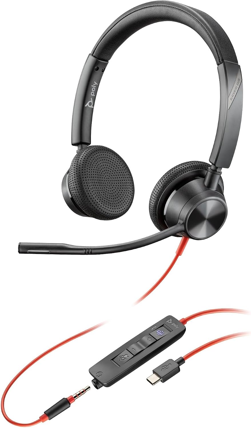 HP Poly Blackwire 3325 Stereo Microsoft Teams Certified USB-C Headset +3.5mm Plug +USB-C/A Adapter (8X222AA)