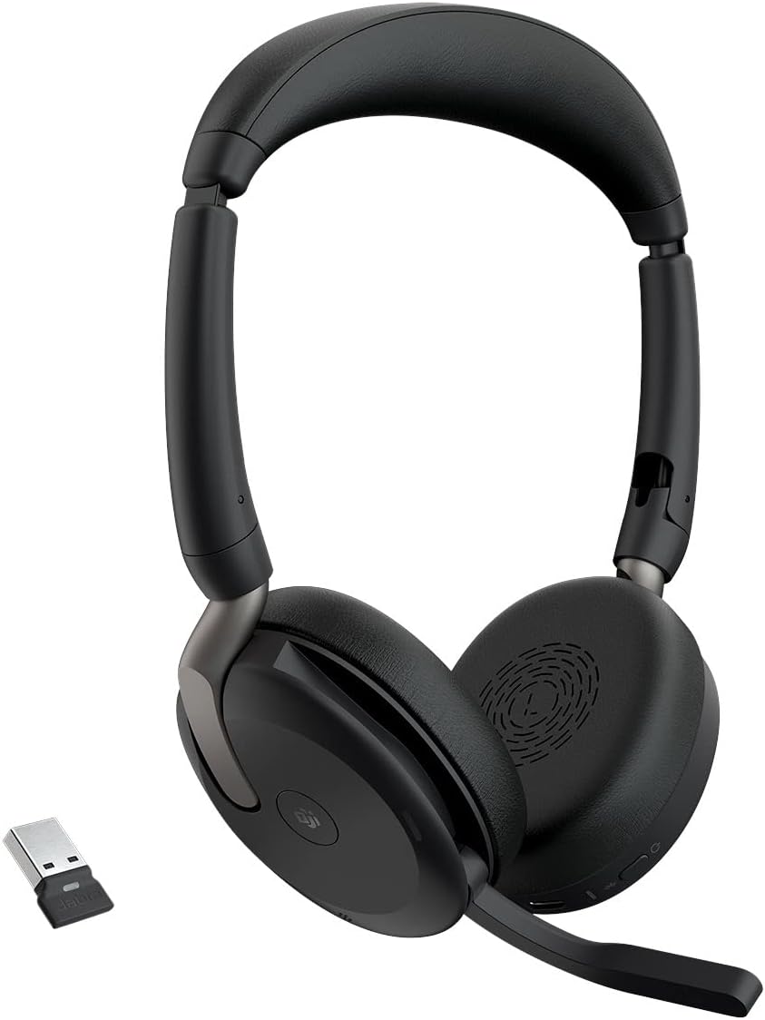 Jabra Evolve2 65 Flex Wireless Headset Link 390 USB-A -  Bluetooth Headphones Hybrid Active Noise Cancellation