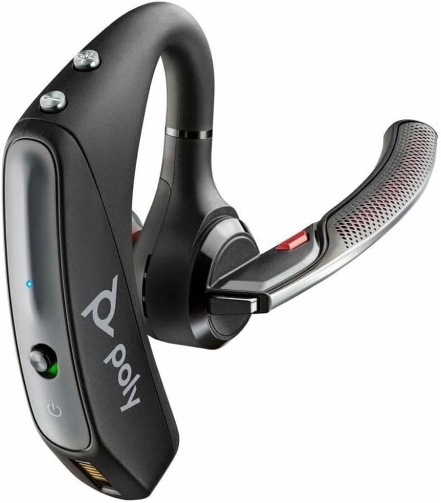 Poly Voyager 5200 Bluetooth Headset (Plantronics) - Single-Ear (Mono) Bluetooth Earpiece with Noise Canceling Mic - Cell/Mobile Phone Headset