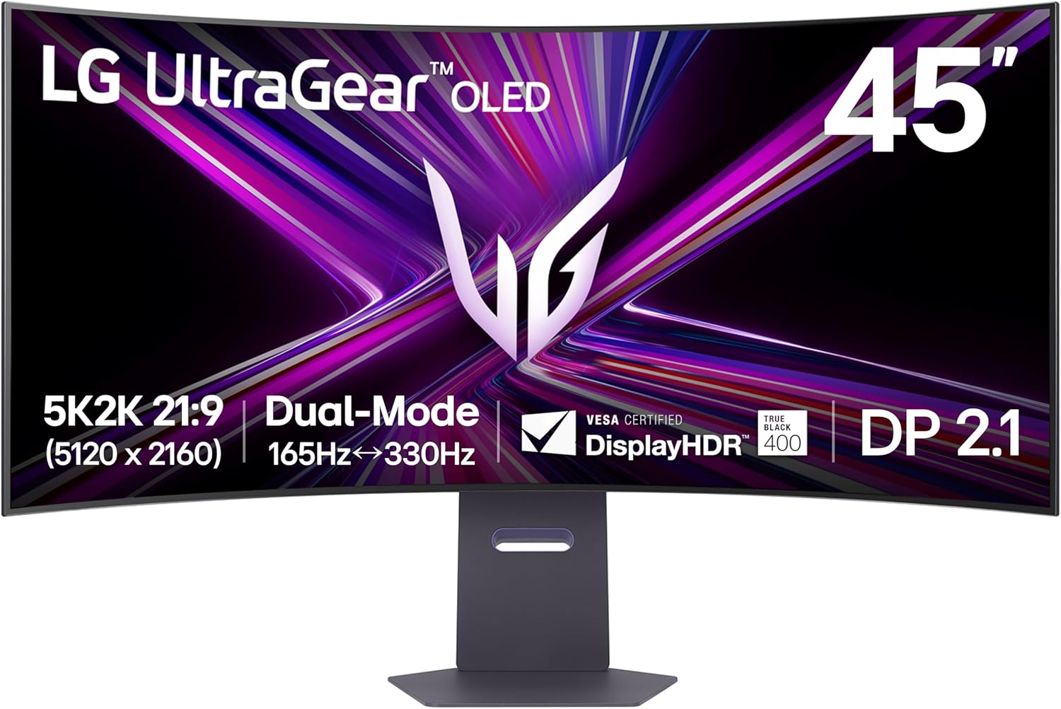 LG 45GX950A-B 45 Inch UltraGear™ OLED 5K2K WUHD 165Hz or WFHD Dual Mode 330Hz 0.03ms G-sync Compatible DisplayPort 2.1 Gaming Monitor