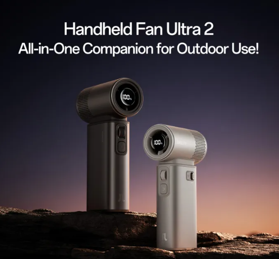 Jisulife Handheld Fan Ultra2 25-hour Long-lasting Strong Wind 9000mAh Rechargeable 5 in 1 Mini Fans 100 Speeds Flashlight Power bank Air Pump Outdoor Camping 18W Fast Charging
