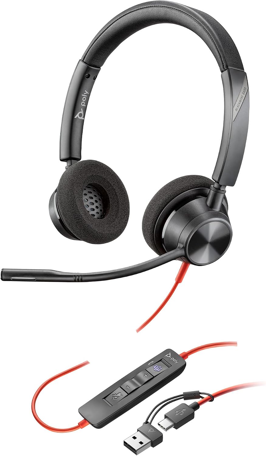 HP Poly Blackwire 3320 Stereo USB-C Headset +USB-C/A Adapter (8X219AA)