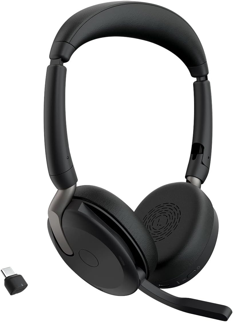 Jabra Evolve2 65 Flex Wireless Headset USB-C With Wireless Charger - Bluetooth Headphones , Noise-Cancelling ClearVoice Technology & Hybrid ANC