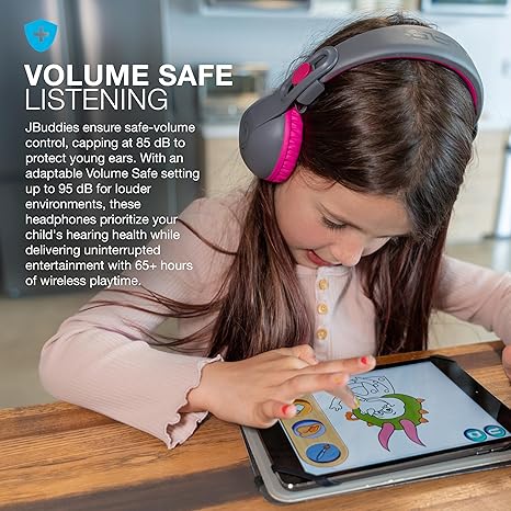 JLab JBuddies Studio 2 On-Ear Kids Wired Headphones Toddler Headphones Kid Safe Studio Volume Safe Volume Limiter Folding Adjustable Noise Isolation with Mic