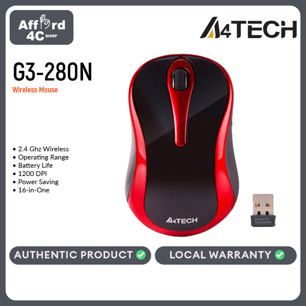 A4Tech G3-280N Wireless Mouse - Red