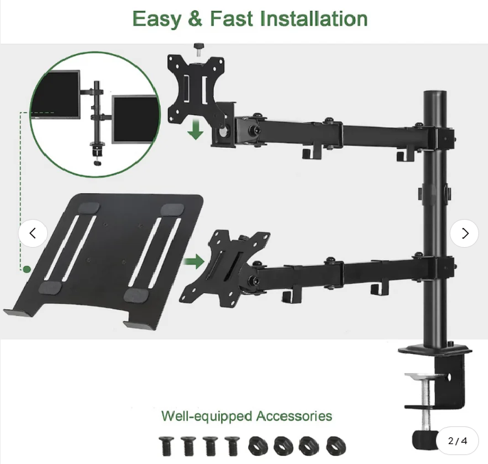 Inplay KMT-4 Dual Arm 2-in-1 Laptop Tray with 13-27" Monitor Mount