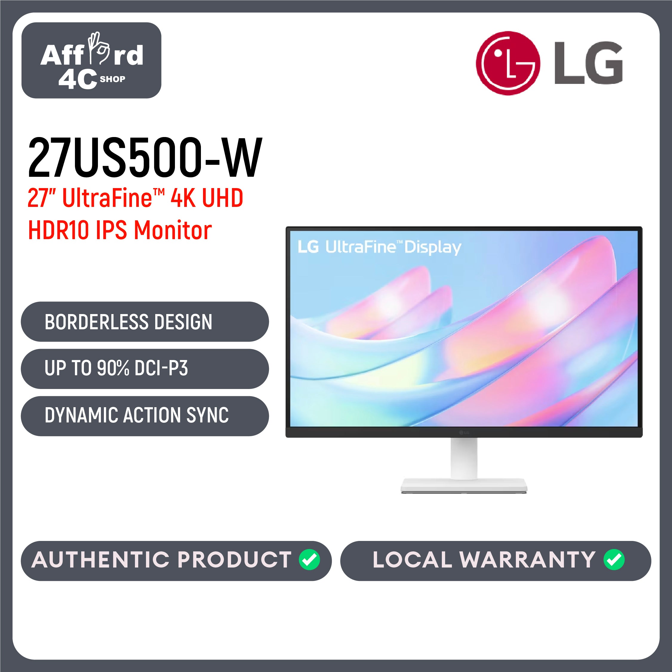 LG 27US500-W 27" Ultra HD IPS LCD HDR Monitor