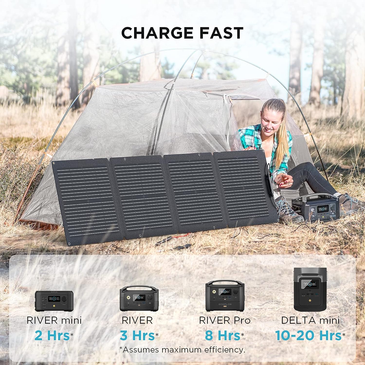 EF ECOFLOW 110W Portable Solar Panel, Foldable with Carry Case, High 23% Efficiency, IP68 Water & Dustproof Design for Camping, RVs, or Backyard Use