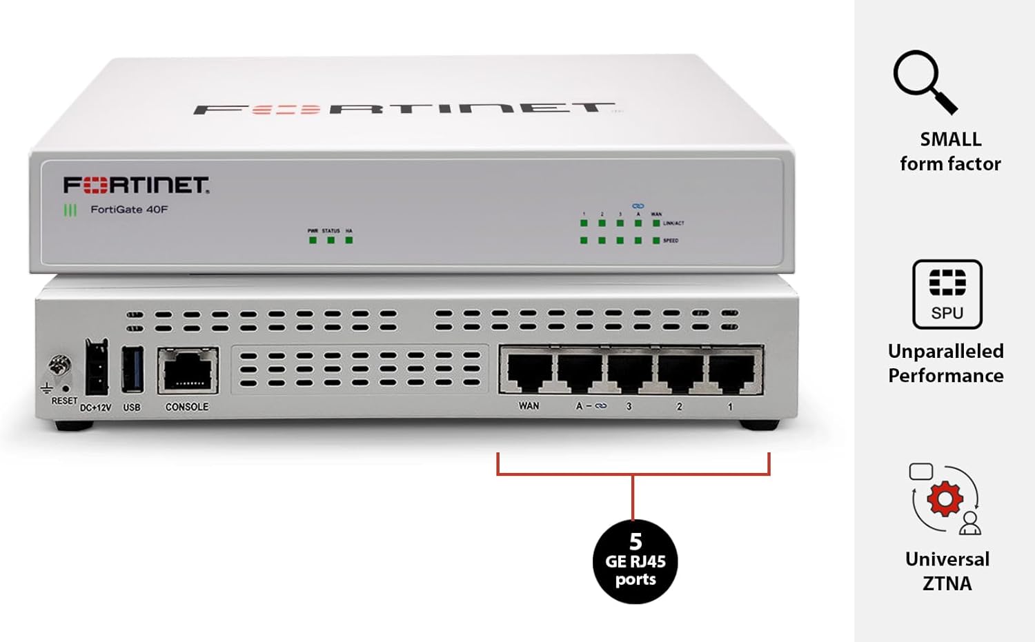 FORTINET FortiGate-40F Firewall Appliance - 5 Gigabit Ethernet RJ45 Ports, Ideal for Small Businesses with FC-10-0040F-950-02-12 FortiGate-40F 1 Year Unified Threat Protection