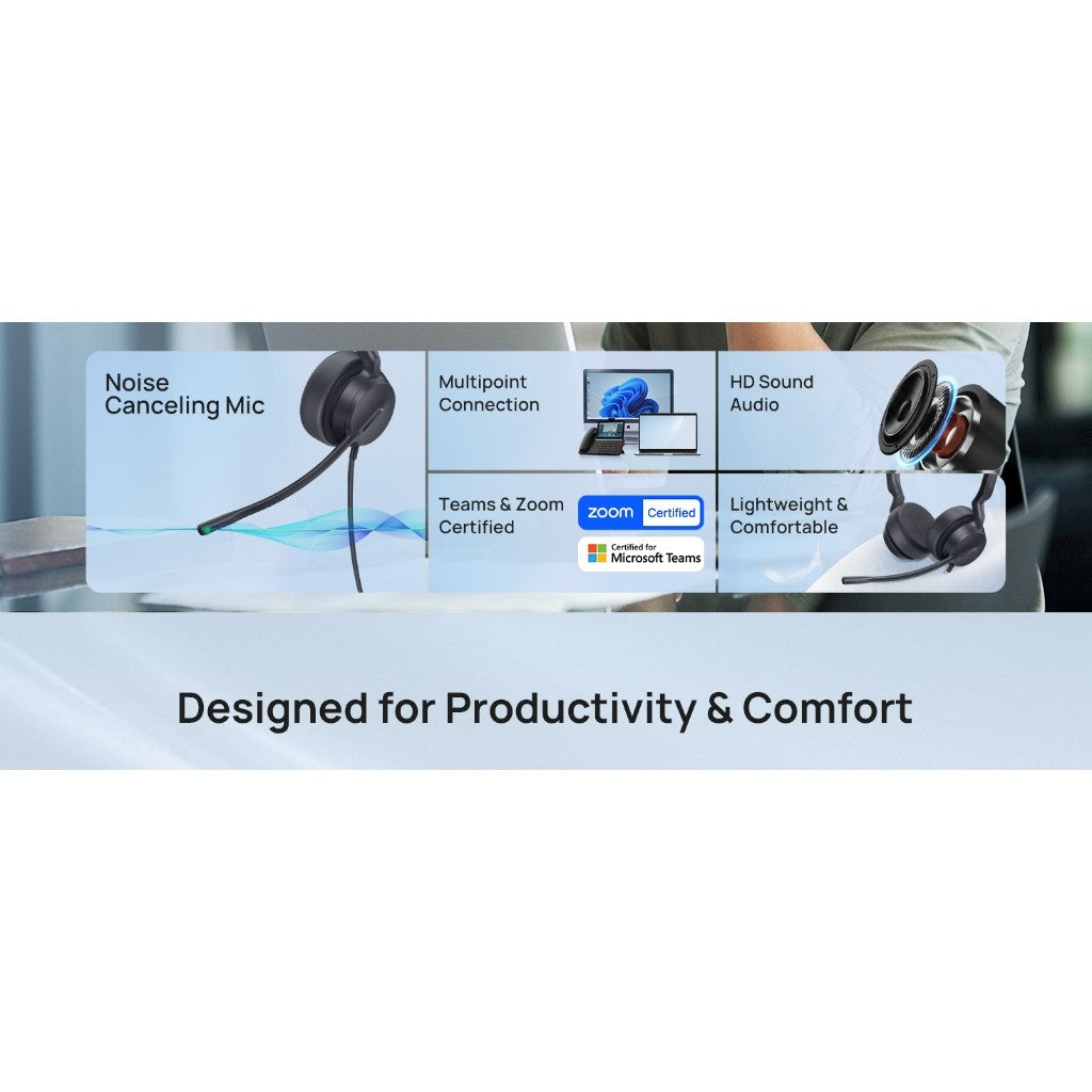 Yealink UH42 Dual MS Teams UC USB-C/A Stereo Wired Headset AI Noise Cancelling, Call Control, HD Audio