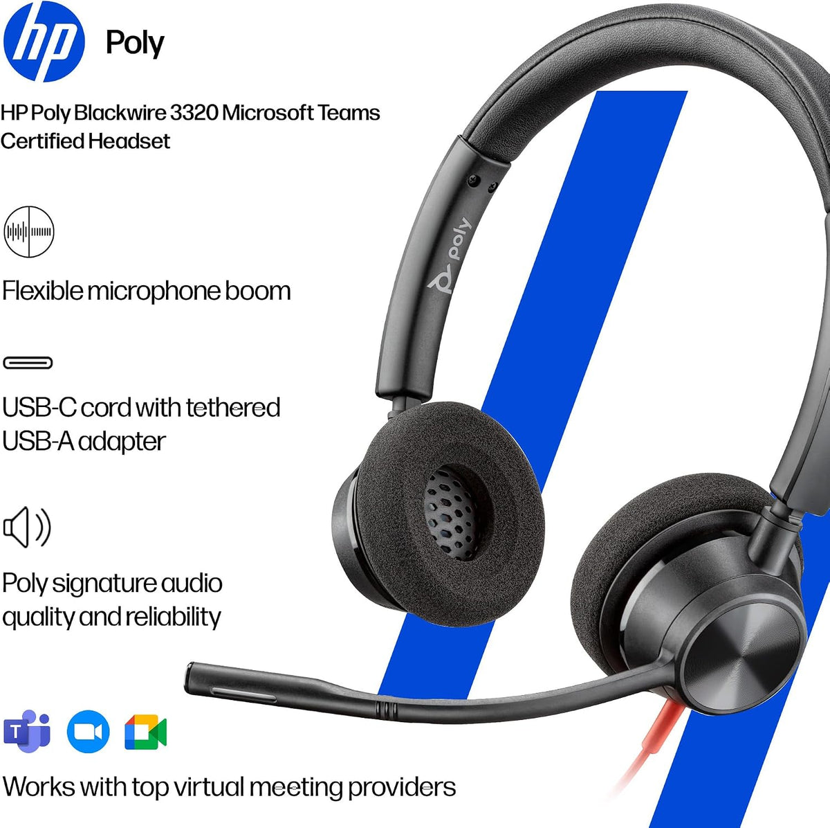 HP Poly Blackwire 3320 Stereo USB-C Headset +USB-C/A Adapter (8X219AA)